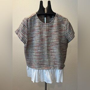 Halogen Tweed Short Sleeve Layered Hem Top